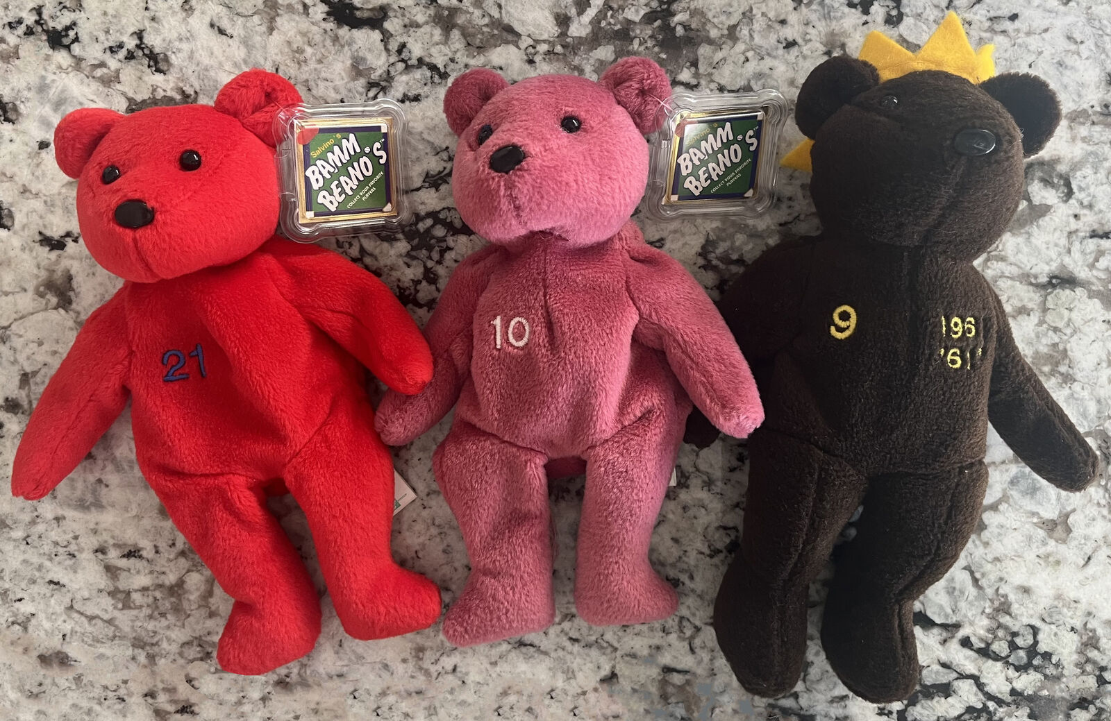 LOT OF 3 SALVINO’S BAMM BEANOS MLB BASEBALL 1998 BEANIE BABY BEARS TY VINTAGE
