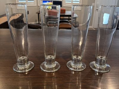 Set of 4 Clear Pilsner Beer Glasses with Silver Rim - Used, Great Condition
