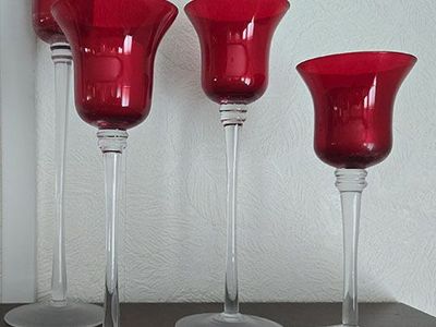 4 Red Long-stemmed Goblets