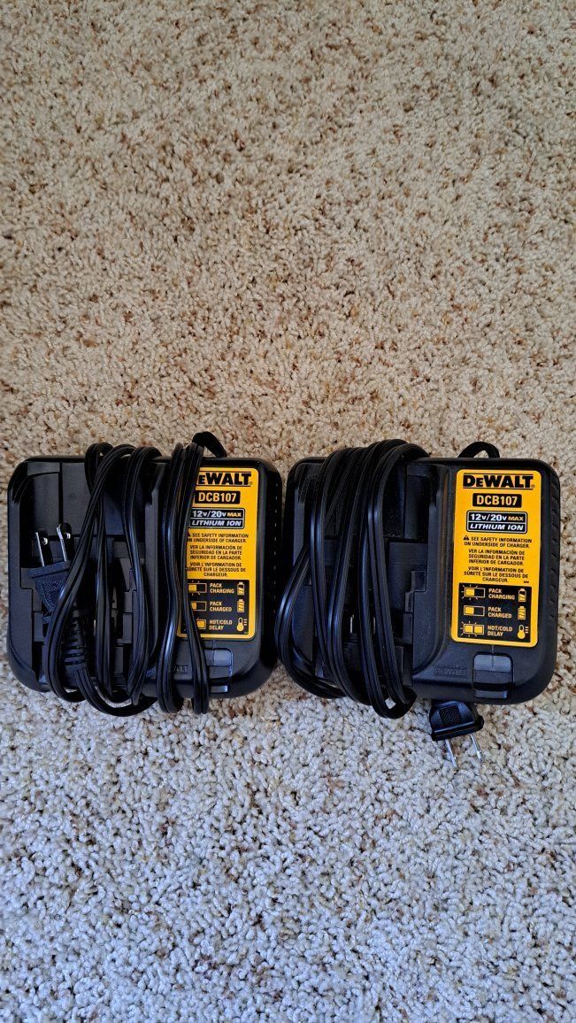 2-Pack DEWALT DCB107 12V/20V MAX Lithium Ion Battery Chargers - Excellent Condition