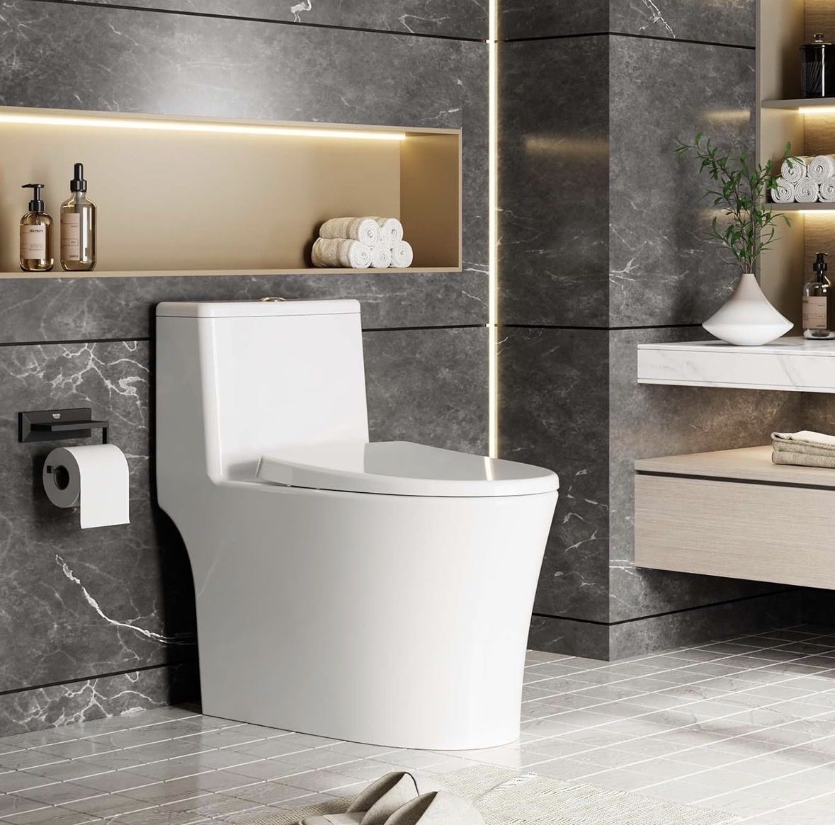Modern One-Piece Toilet - Dual Flush, Elongated, Easy Clean Design