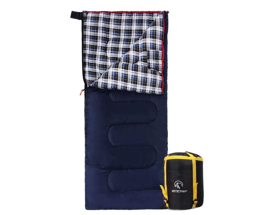 NEW! Cotton Flannel Lined Sleeping Bag, Envelope Sleeping Bag, 2lbs or 3lbs Filling, Navy Blue w/Bag