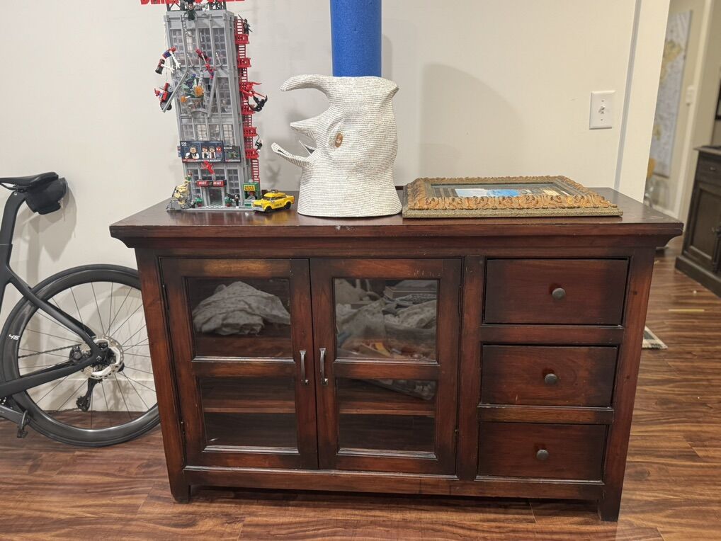 Wood media stand dark brown cherry stain