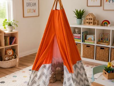 KidKraft Kids Teepee Play Tent – Orange & Gray Chevron | 5’8” Tall
