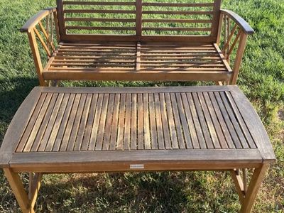 Outdoor Patio / Porch Teak Wood Garden Bench & Table Set
