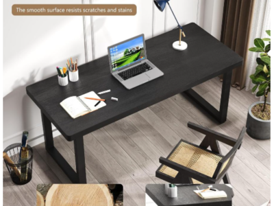 55 Inch Solid Wood Computer Desk with Sturdy Metal Base - Stylish Durable Offfice Desk