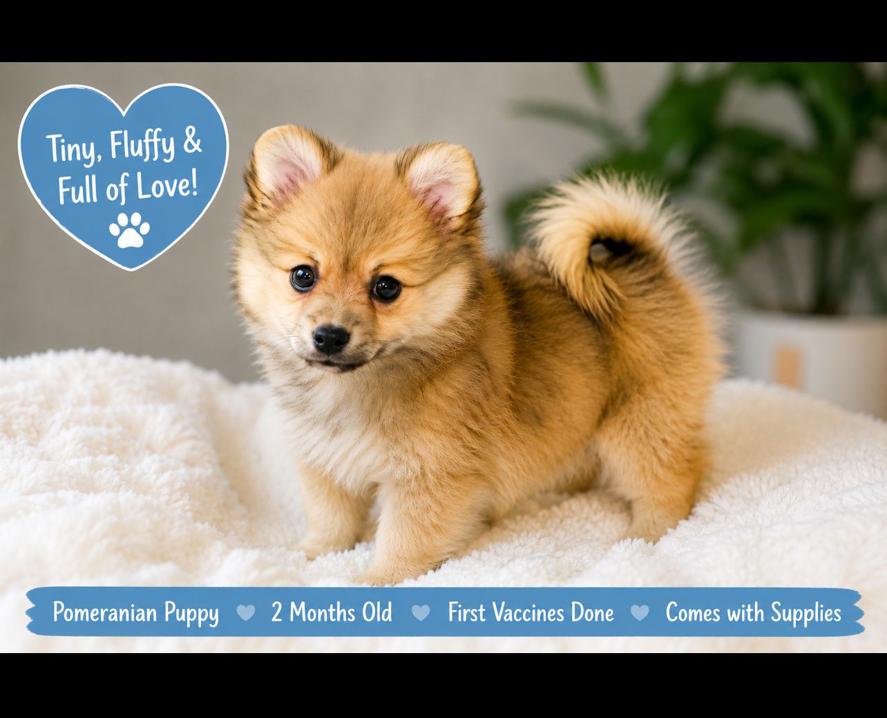 Purebred Pomeranian Puppy + vaccines included+ dog supplies