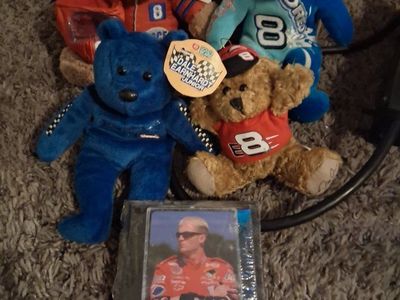Dale Earnhardt Jr. #8 NASCAR Memorabilia Lot including 4 Plush Bears and Framed Photo Card