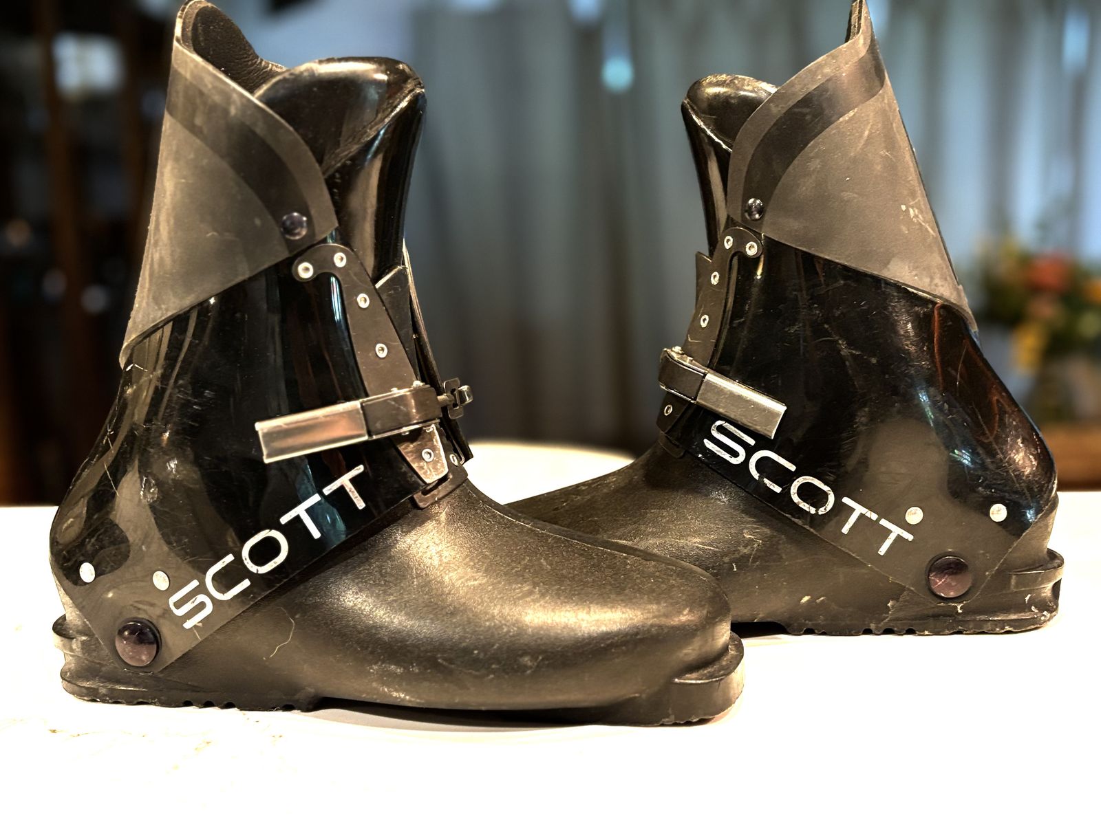 Early 1970’s Scott rear entry downhillski boots. Made in Sun Valley Idaho.  Awesome cabin decorations