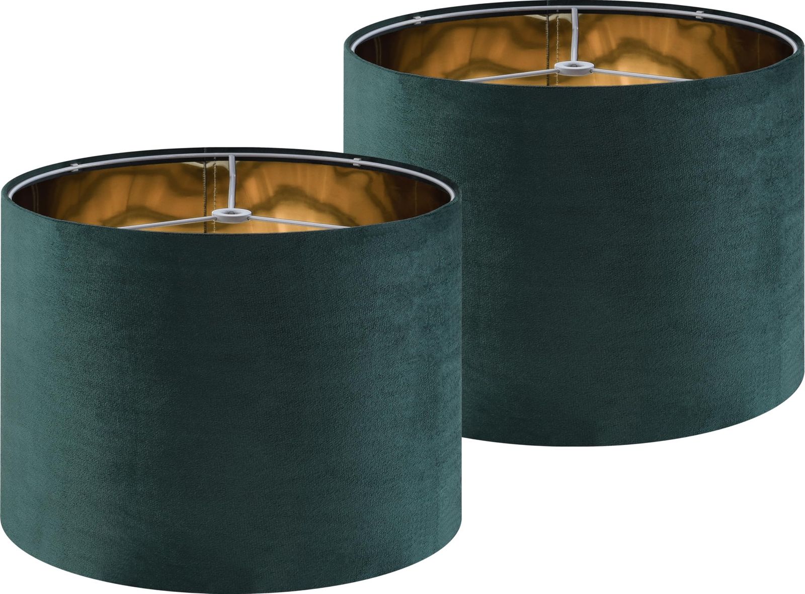 New- Green Velvet Lampshades Set of 2 Large Drum Lamp Shade 16" Top x 16" Bottom x 10" High (Spider)