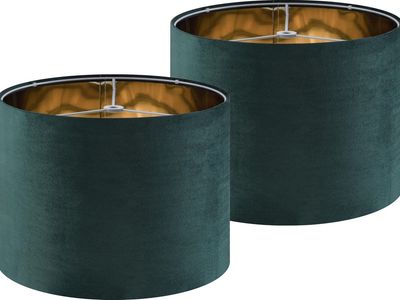 New- Green Velvet Lampshades Set of 2 Large Drum Lamp Shade 16" Top x 16" Bottom x 10" High (Spider)
