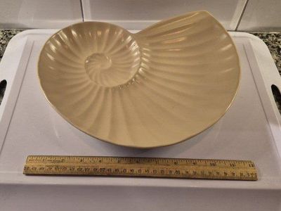Large Beige Nautilus Seashell Shaped Decorative Ceramic Bowl Dish