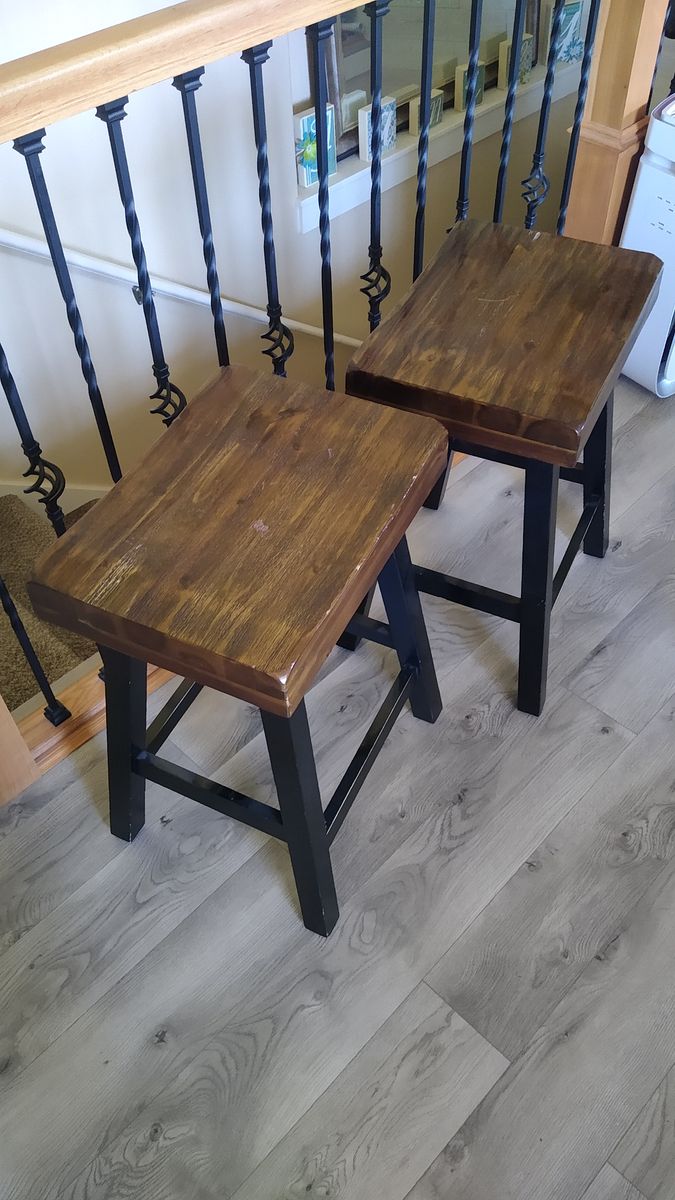 Two Wooden Bar Stools - Dark Wood