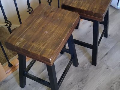 Two Wooden Bar Stools - Dark Wood