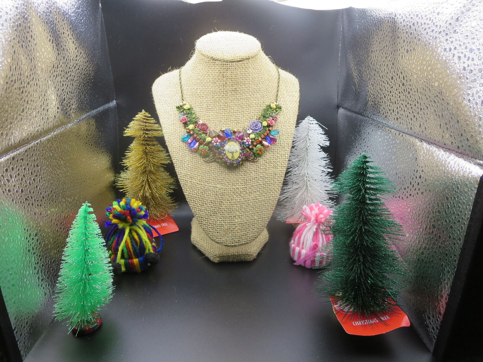 Vintage Rhinestone Flower Garden Bib Necklace