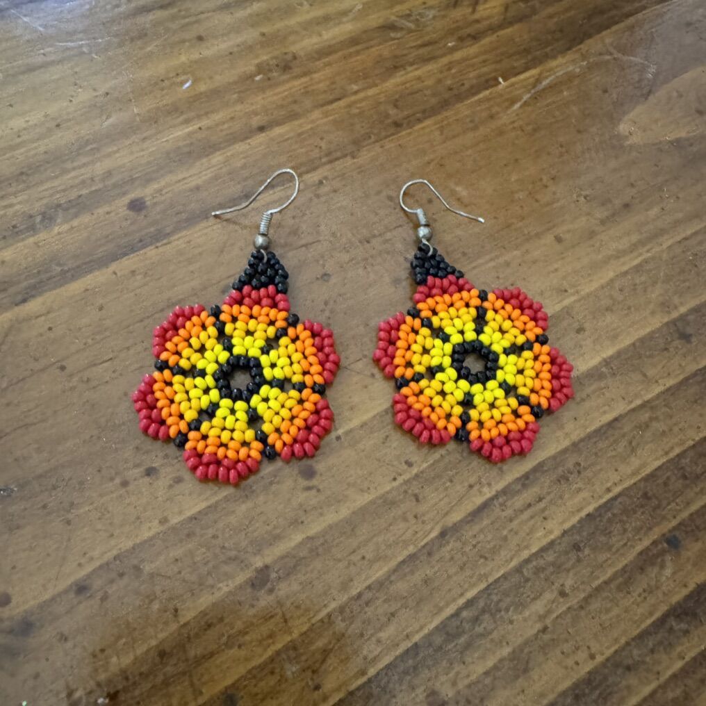 Beaded Floral Dangle Earrings in Red from Ecuador