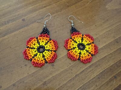 Beaded Floral Dangle Earrings in Red from Ecuador