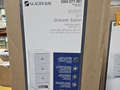 Glacier Bay Delridge Pearl Gray 12in Drawer Base w/ Cultured Marble Top, Full Extension Glides, Pre-assembled-2 available