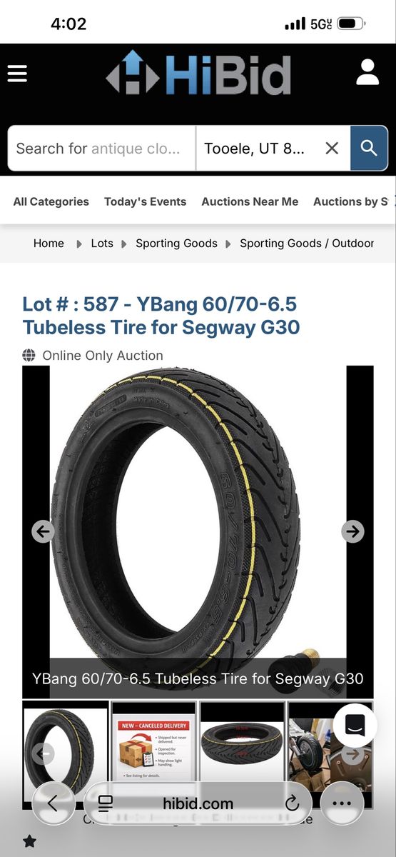 YBang 60/70-6.5 Tubeless Tire for Segway G30 Electric Scooter - New, Explosion-Proof