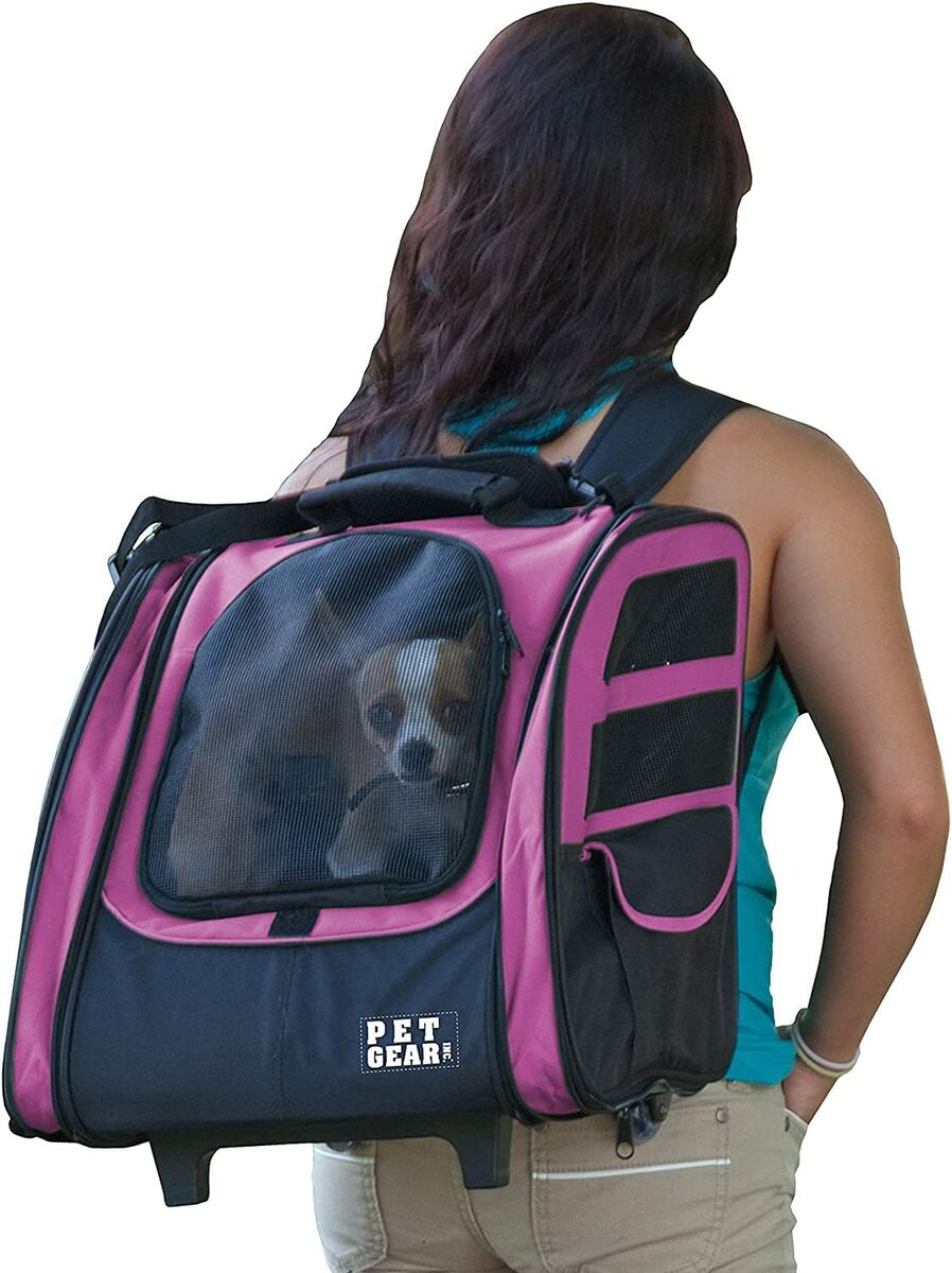 Pet Gear PINK Roller Backpack, Travel Carrier, Car Seat for Cats/Dogs, Mesh Ventilation