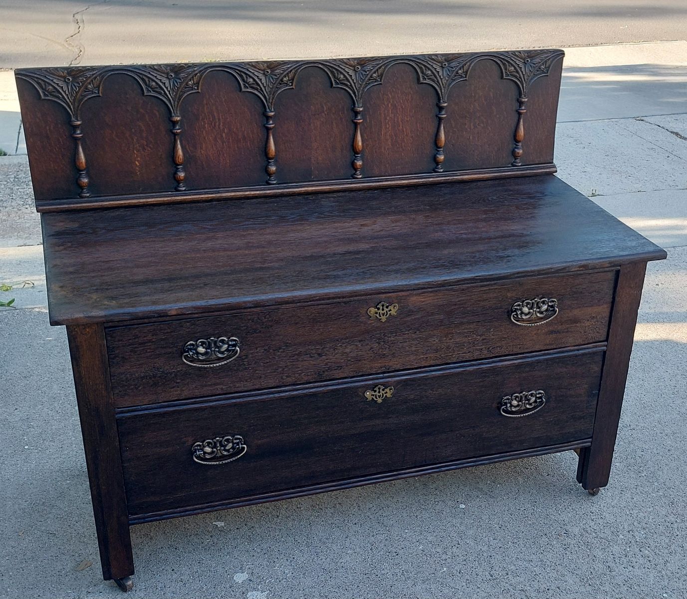 Antique Oak Lowboy Dresser 2 Drawer