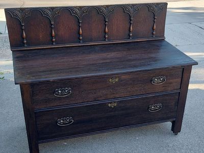 Antique Oak Lowboy Dresser 2 Drawer