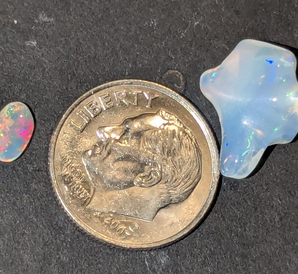 SET OF TWO NATURAL ETHIOPIAN WELO OPAL GEMSTONES.