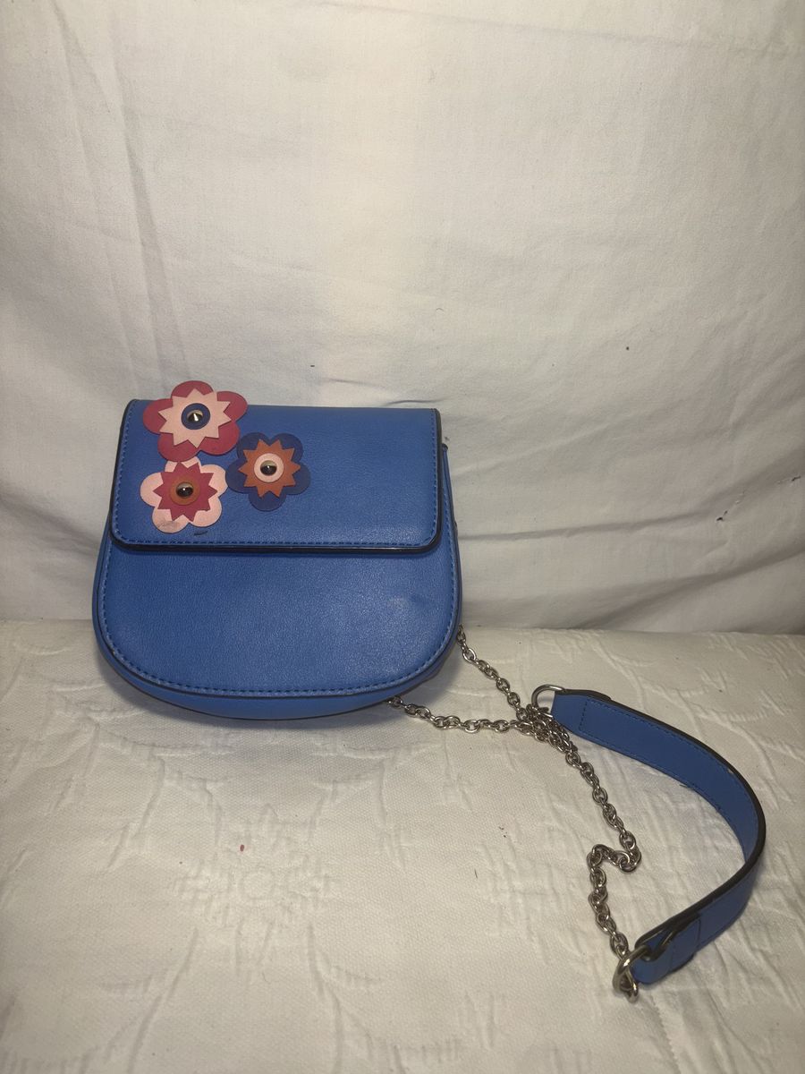 Blue crossbody bag with flowers