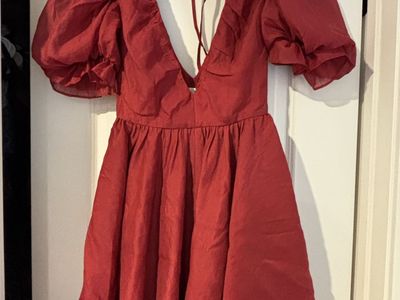 Asos LUXE Red Puff Sleeve V-Neck Mini Dress Size 2