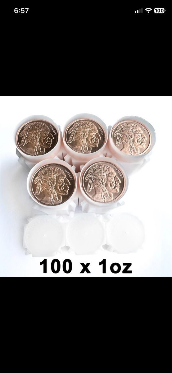 LOT OF 100 X 1 OZ BUFFALO NICKEL .999 FINE COPPER