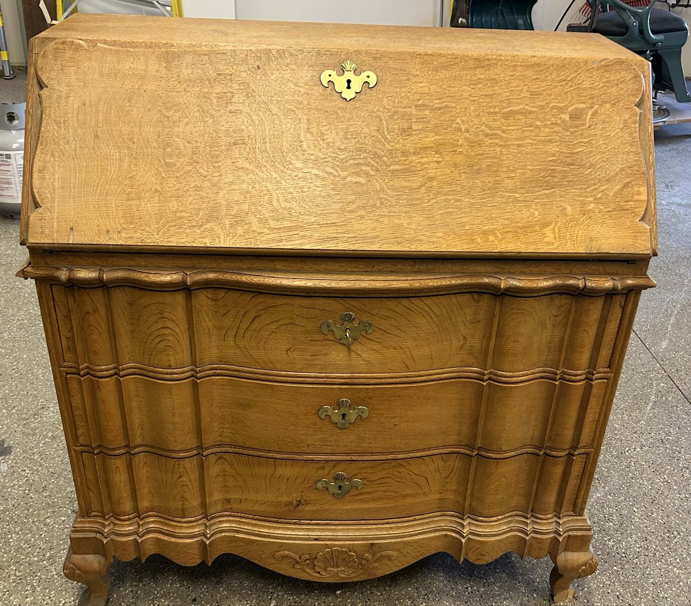 Antique French Provincial Oak Secretary Desk Drop Front Bureau Drawers
