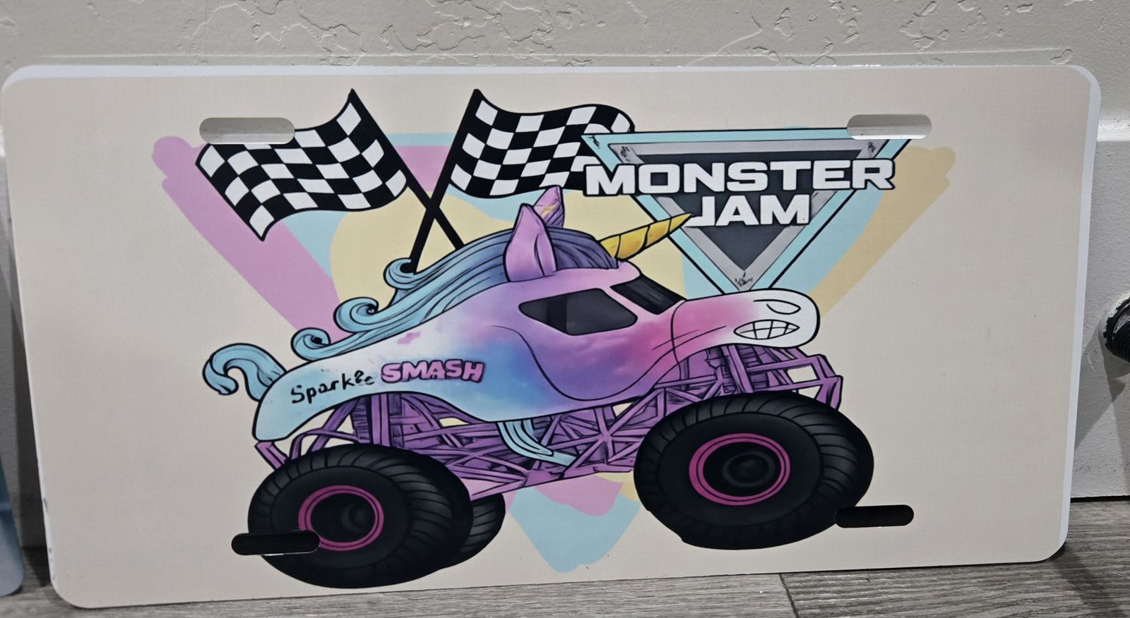 Monster Jam Sparkle Smash Unicorn Monster Truck Novelty License Plate