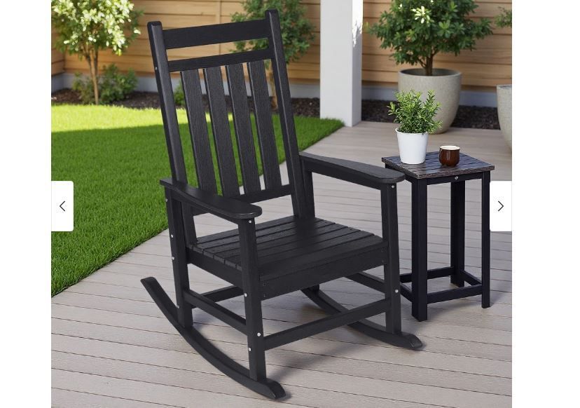 NEW! 41”H Oversized Rocking Chair w/Wood-Texture, All-Weather Outdoor Patio Rocker, Black