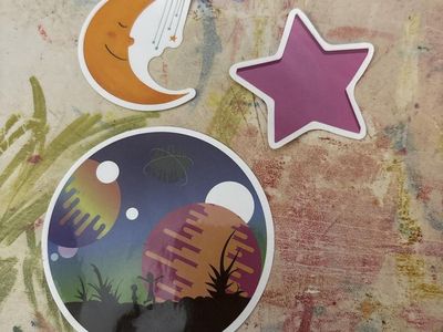 3-Pack Space Themed Sticker Set: Moon, Star, and Alien Planet Designs - Durable Vinyl Decals