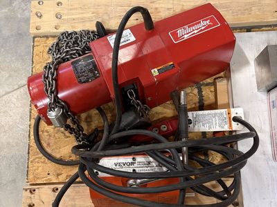 Milwaukee 2-Ton Electric Chain Hoist, 110/220VAC, 10-15ft Drop with Vevor 1-Ton Magnetic Lifter