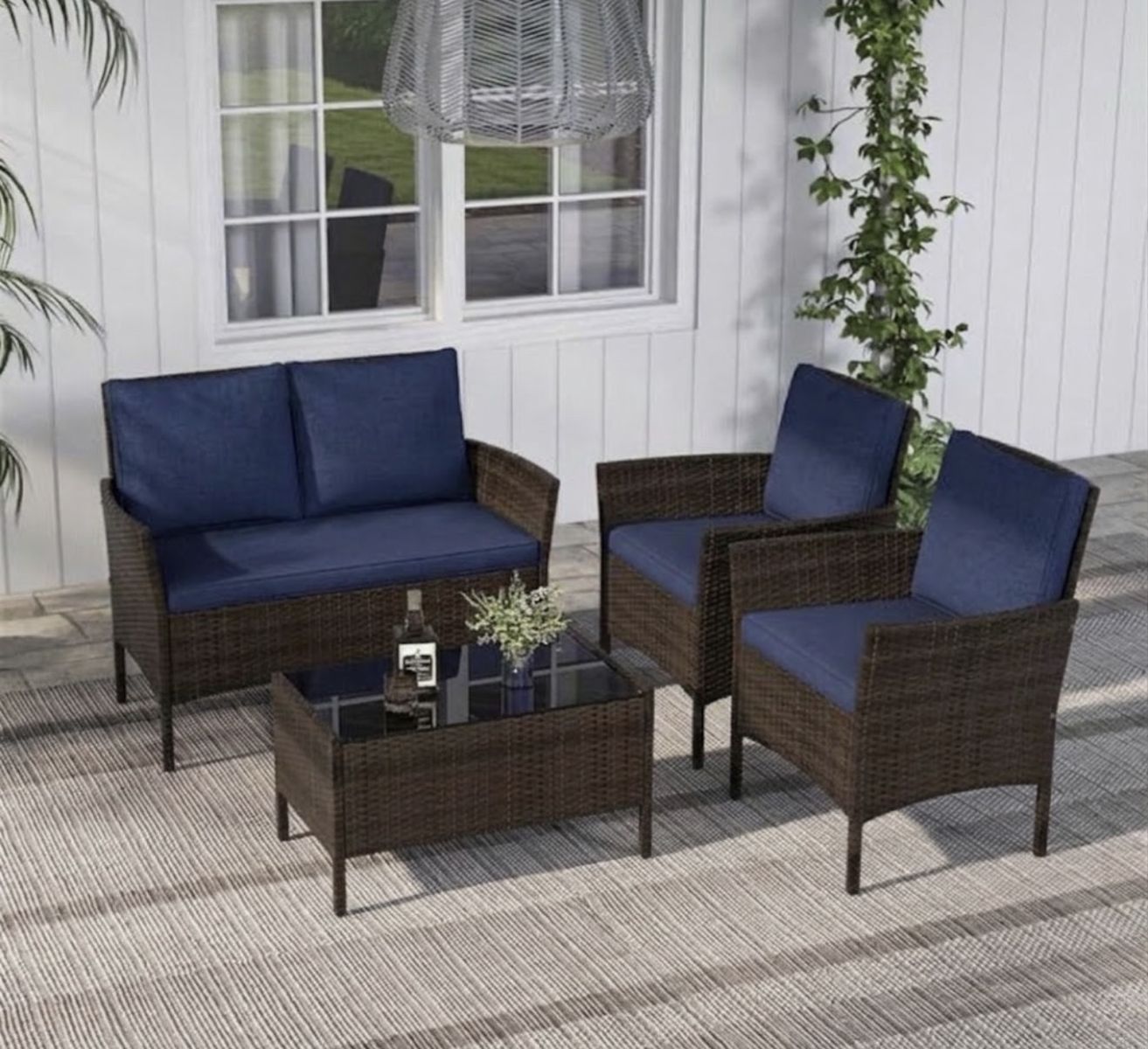 Costway 4-Piece Rattan Patio Set - Navy Blue (New in Box)