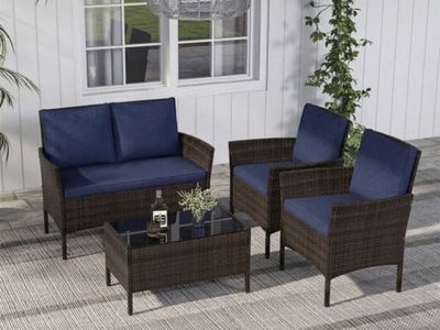 Costway 4-Piece Rattan Patio Set - Navy Blue (New in Box)