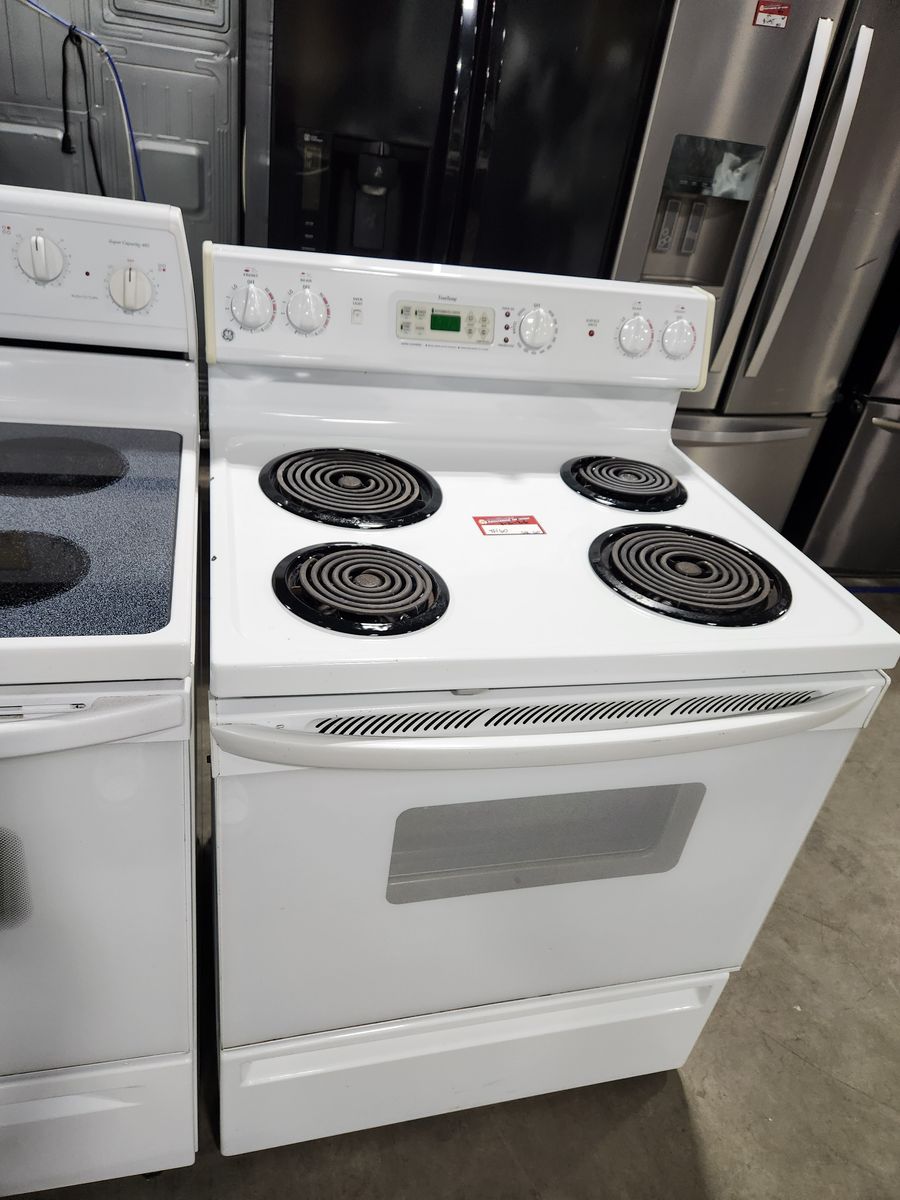 GE White Electric Range Stove Oven with Coil Burners & Digital Display