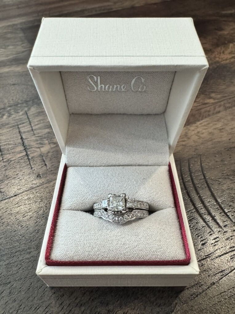 14K White Gold Engagement and Wedding Band