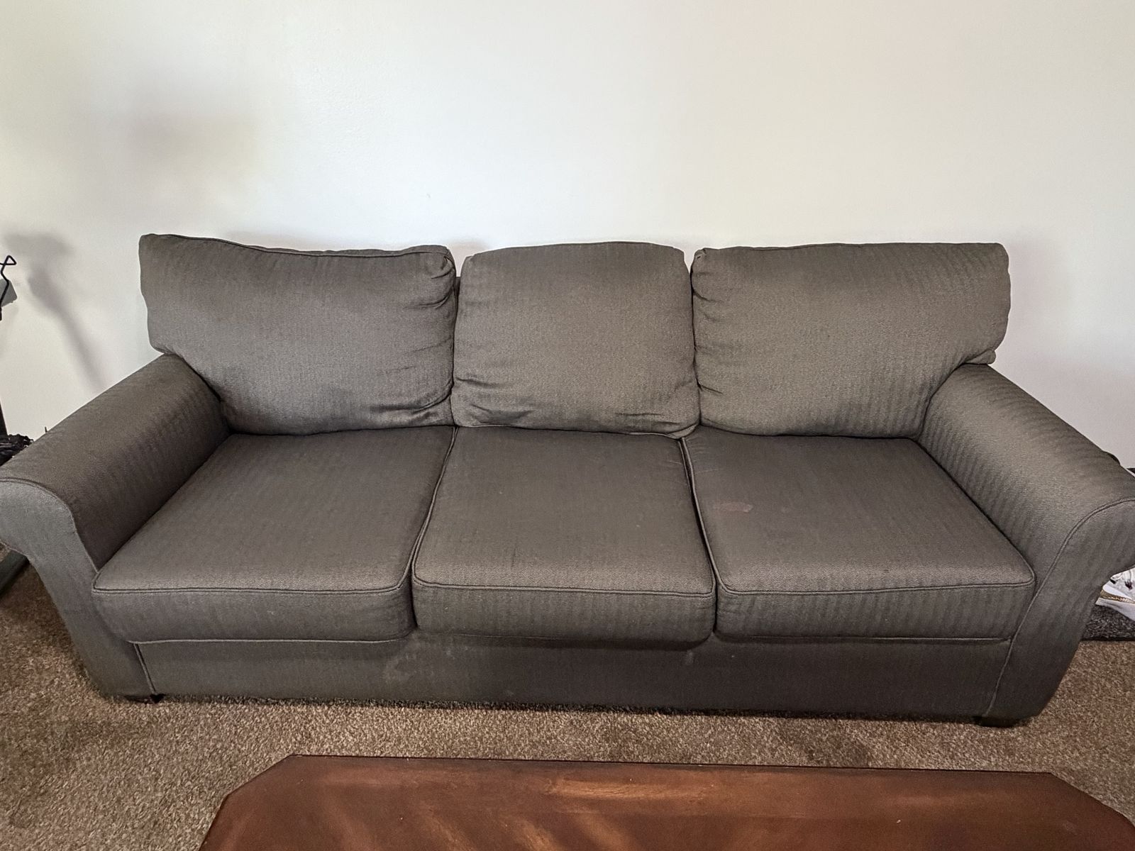 Gray Sofa Couch Sillon with Chevron Weave Fabric - Used