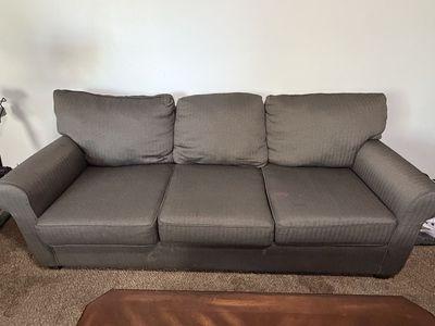 Gray Sofa Couch Sillon with Chevron Weave Fabric - Used