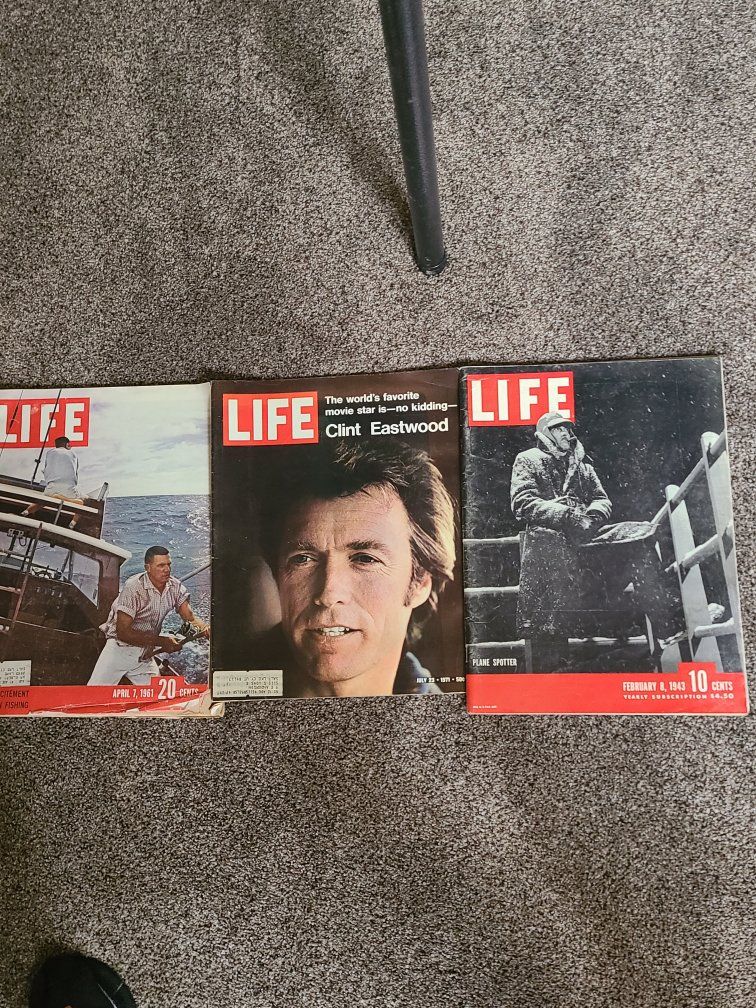 Vintage LIFE Magazine Lot of 3 - Feb 8 1943, Apr 7 1961, July 23 1971 Clint Eastwood