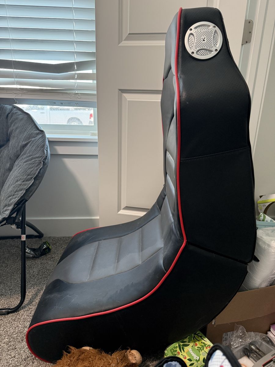 X Rocker Floor Gaming Chair with Built-in Speakers - Black and Red Leatherette
