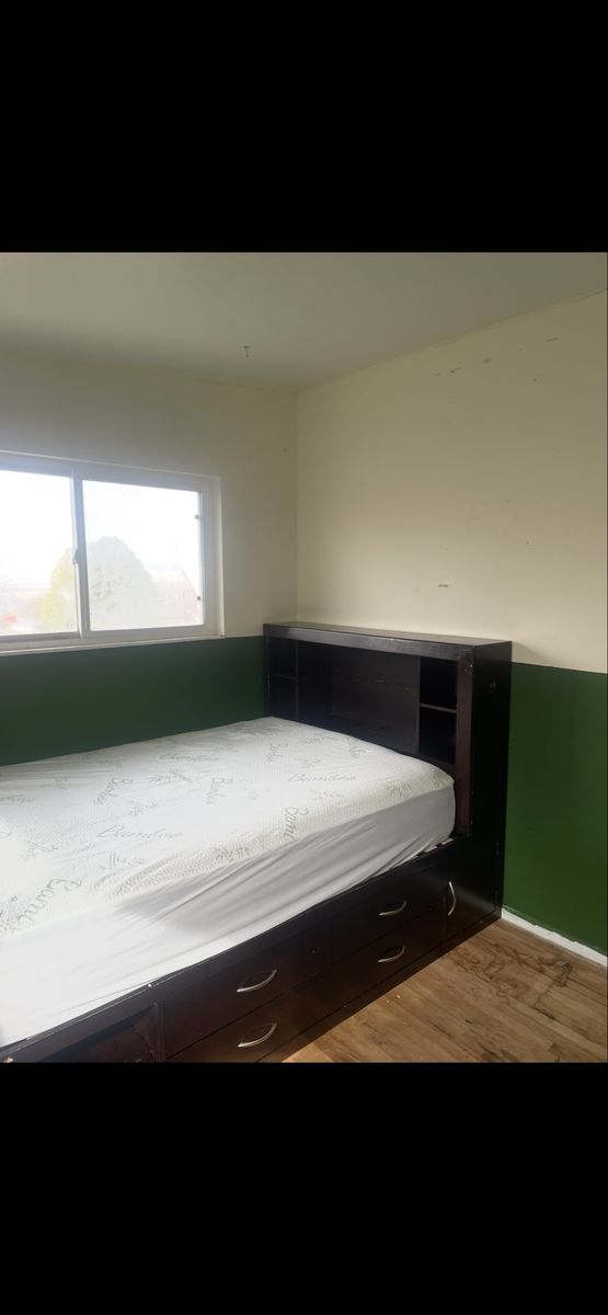 Dark Wood Full Bed Frame with Storage Drawers /cupboard, and Headboard With Shelves