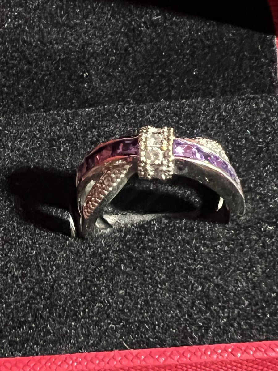 Sterling Silver Amethyst & Diamond Accent Ribbon Ring, Size 9.5