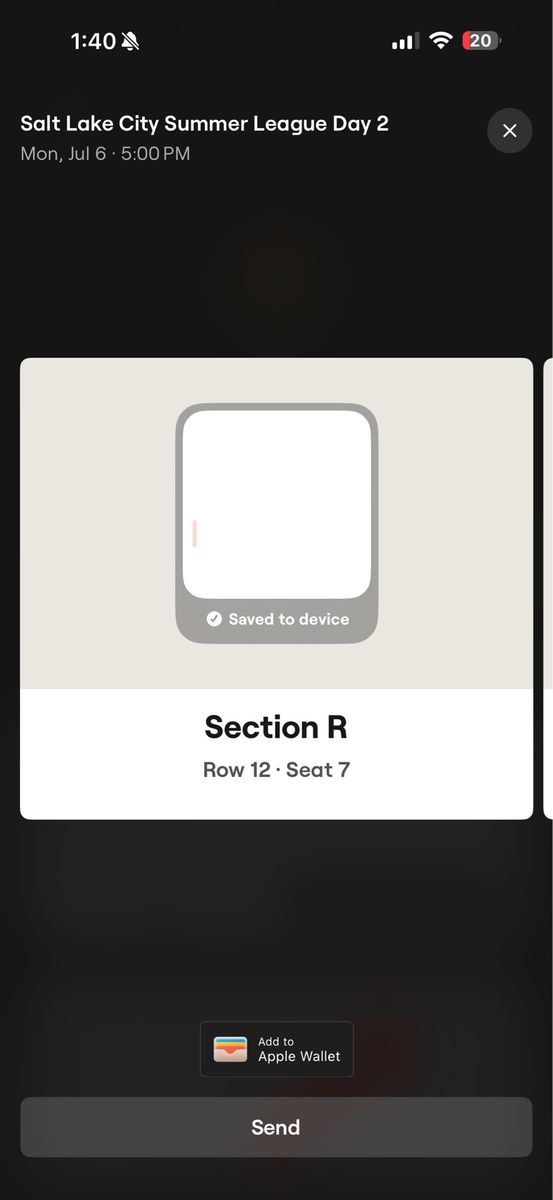 Salt Lake City Summer League Day 2 Tickets - July 6, Section R Row 12 & Section M Row 21