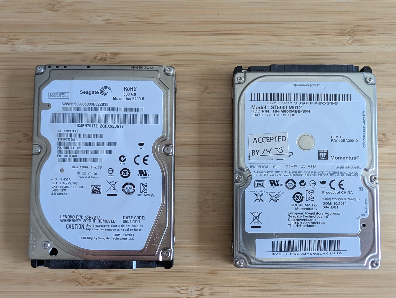 Seagate Momentus 500GB Laptop Hard Drives - 2 Available