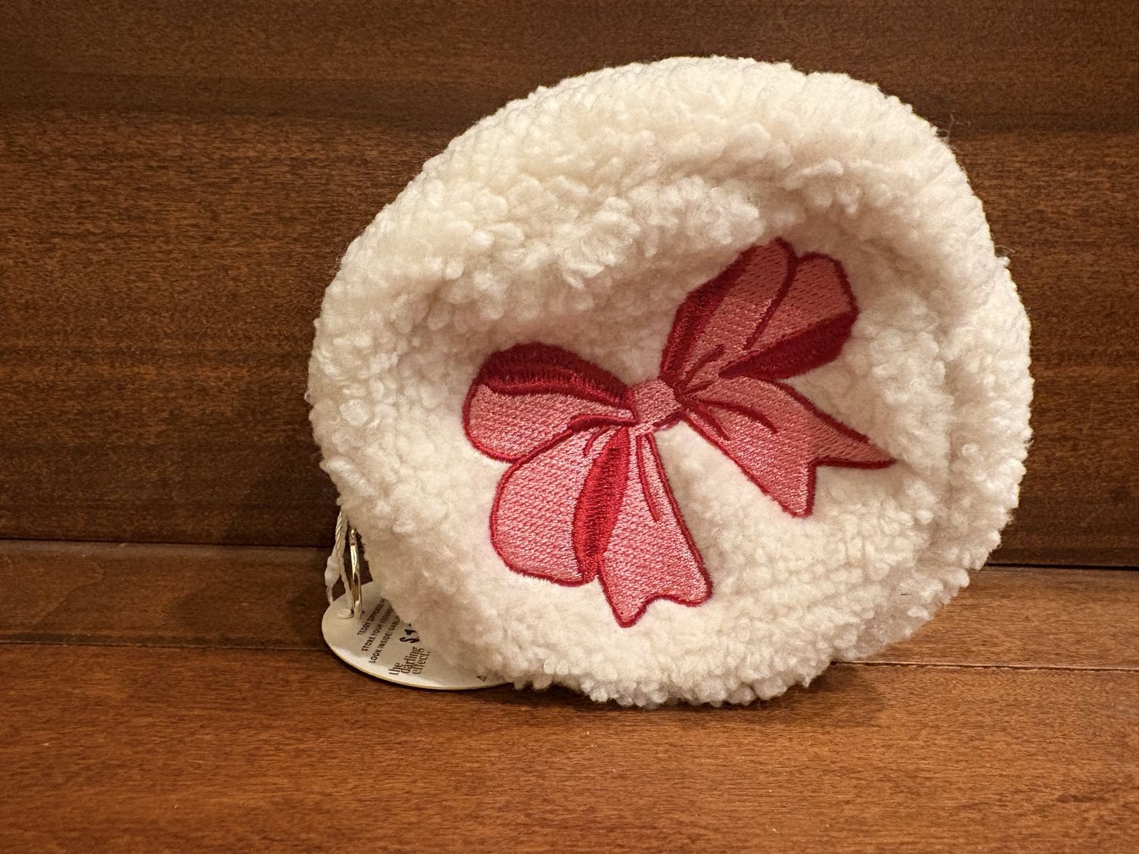 New Teddy Zippered Pouch White w/ Pink Bow