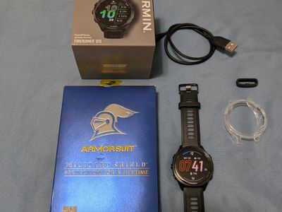 Garmin Forerunner 970 GPS Running Smartwatch Black with Case and Screen Protectors