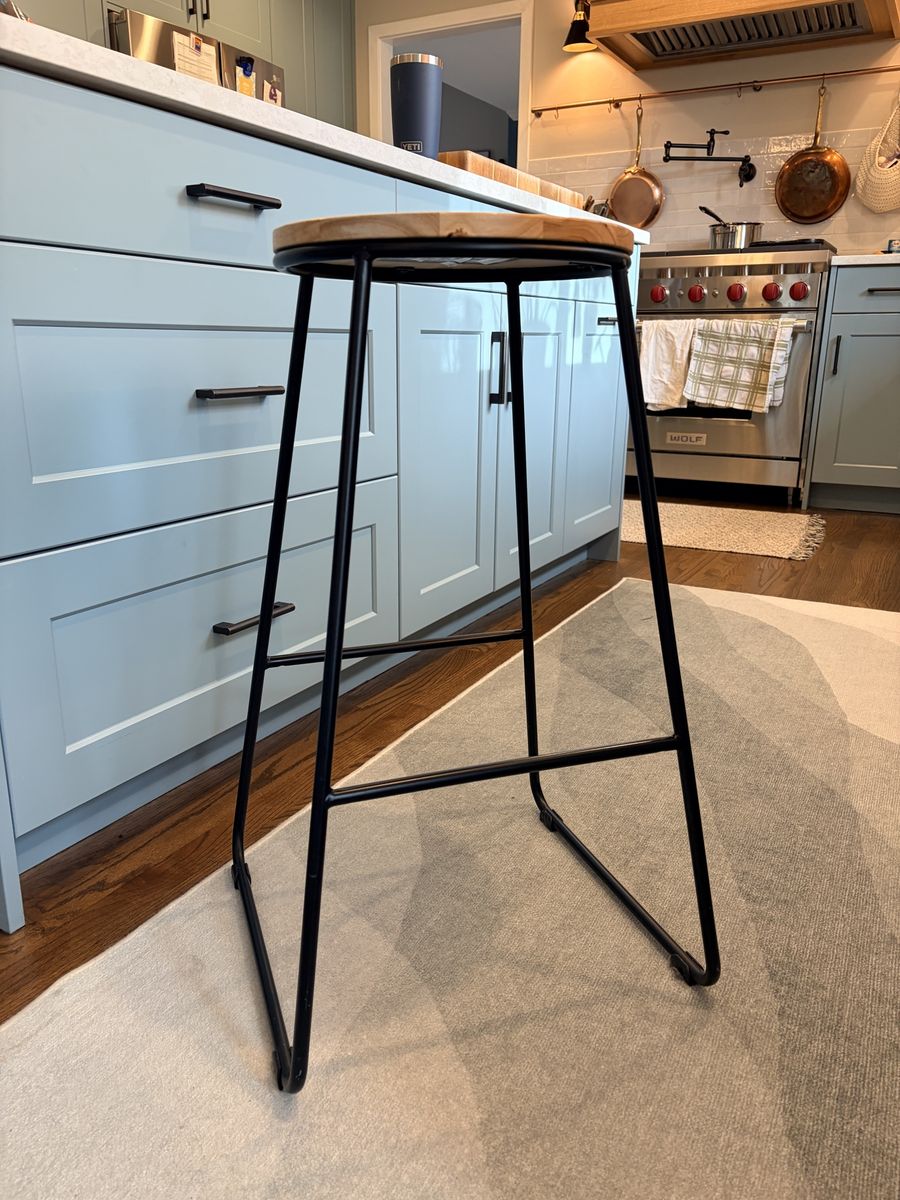 Three Wood And Metal Countertop Stools